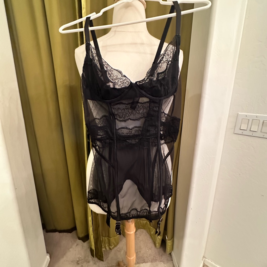 Victoria's Secret Black Sheer Lace Chemise 36d